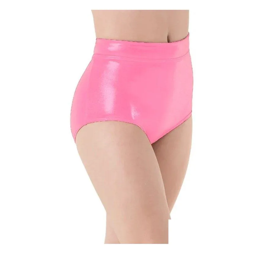 Women`s Pants Elastic Waist Metallic Briefs Cheer Booty Shorts Rave Dance Bottoms Wet Look Panty Swim Underwear Jazz Costumes