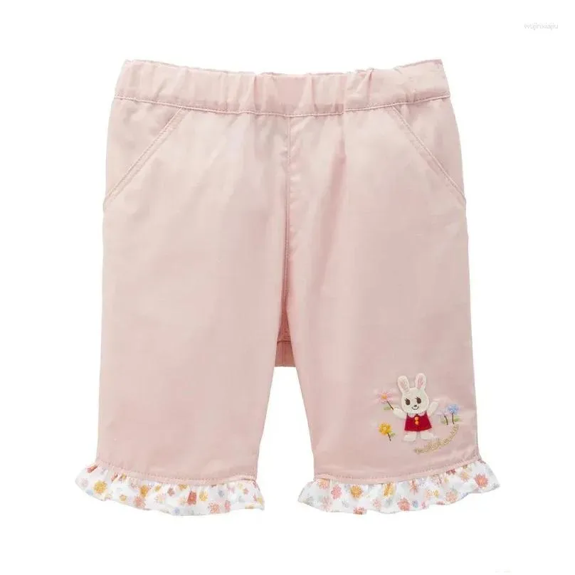 Trousers Girls` Pants Summer Cartoon Flower Embroidery Lace Shorts Cropped