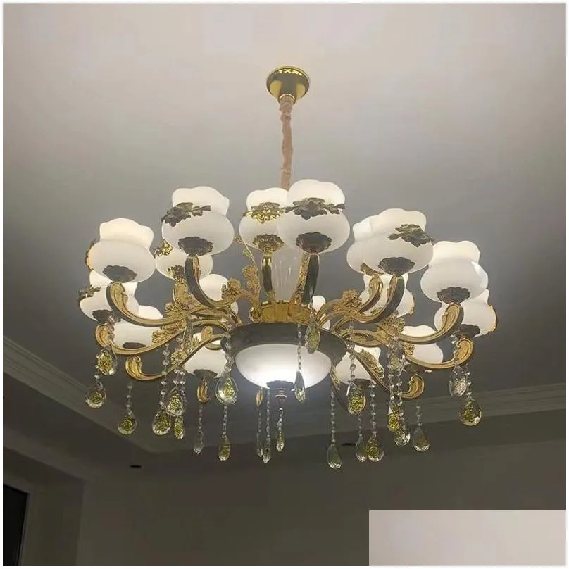 Chandeliers Nordic Luxury Gold Crystal Led Ceiling Chandelier Loft Villa Lustre Pendant Lamp Living Room El Hall Decor Hanging Drop De Dhd8G