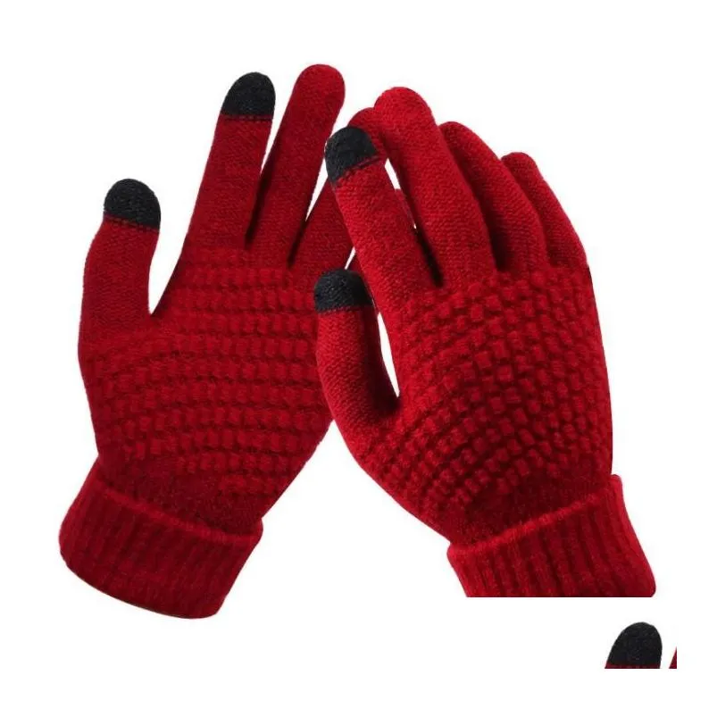 explosion models Winter non-slip warm touch screen gloves Women Men Warm artificial wool Stretch Knit Mittens 2pcs a pair