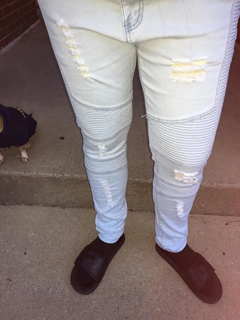 Men`s Jeans Man Biker Clothing Pants Slip Destroyed Mens Slim Denim Straight Skinny Men Ripped Jean Fashion Personality