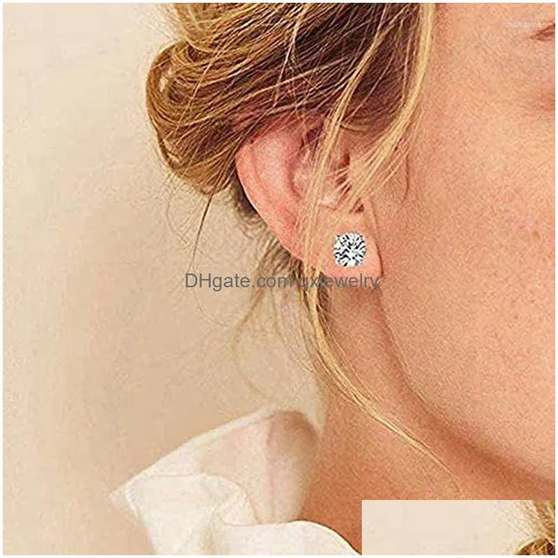Dangle & Chandelier Earrings 1 Pair 3-6Mm Stud Set Hypoallergenic Double Round Cubic Zirconia Stainless Steel Cz Girls High Quality D Dhp3O
