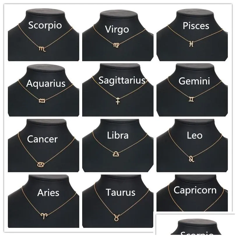 men women creative zodiac signs alloy pendant necklace jewelry gold chain christmas key chain gifts with gold card