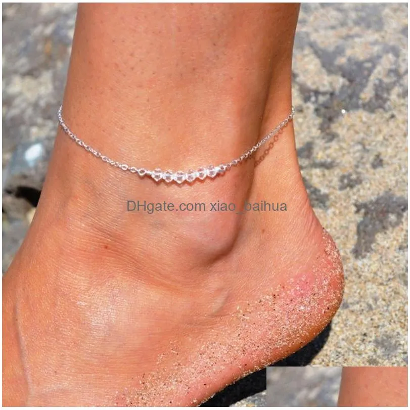 fashion crystal beads silver anklet boho foot chain ankle bracelet hipster beach summer barefoot minimalist jewelry