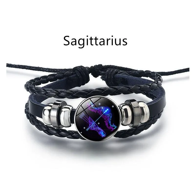 bulk price twelve constellation luminous charm bracelet men women signs of zodiac rope chain bracelets unisex jewelry bangle accessories