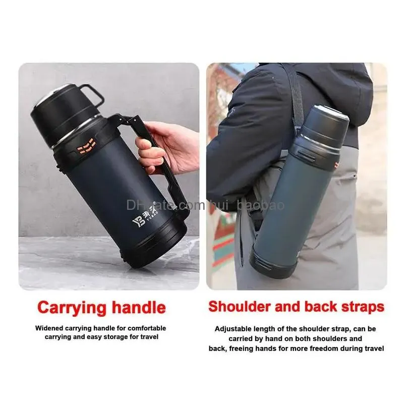 1200ml/1600ml/2000ml coffee thermos water bottle portable thermal tumbler travel sports mug in-car insulated cup stainless steel