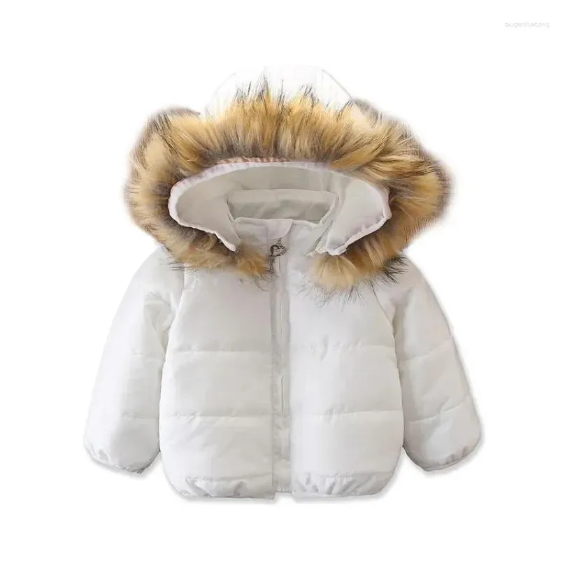 Down Coat Jacket Child Girl 2024 Winter Warm Toddler Baby Boy Fur Hooded Pure White Hoodie Fashion Zip Up Outerwear Parkas