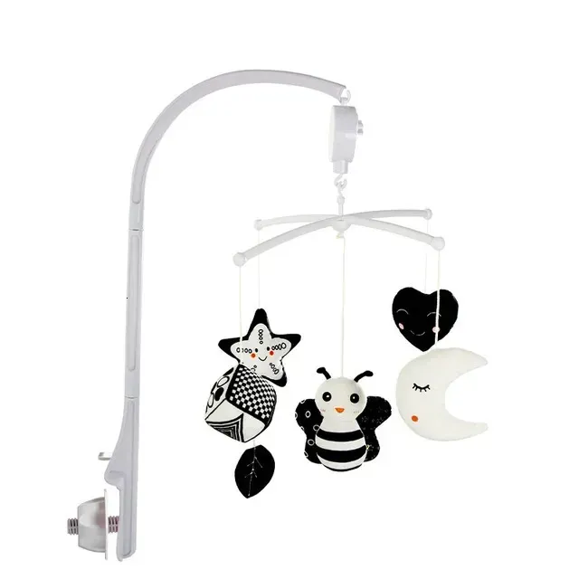 Animal Music Box Black and White Bed Bell Toy Baby Crib Rattles Toys 012 Months Infant Clockwork Mobile born 240226