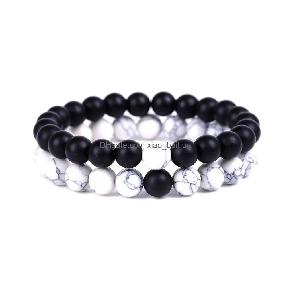 couple handwear white pine lansong couple friends love frosted black stone white head grow old bracelet