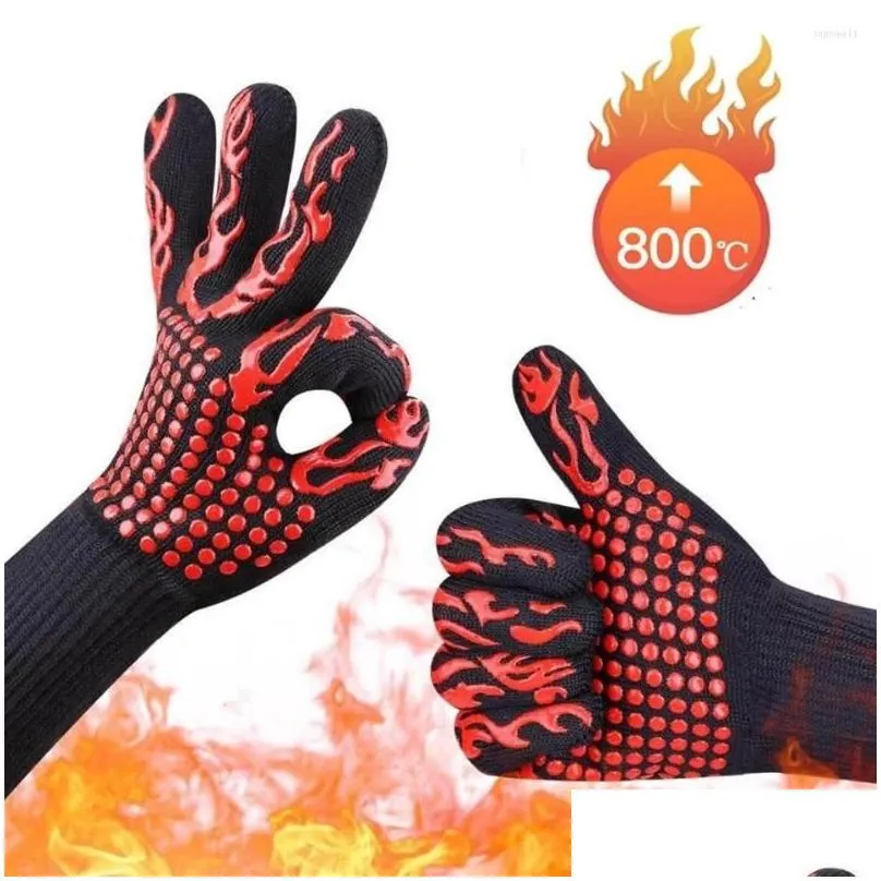Oven Mitts Bbq Gloves High Temperature Resistance 500 800 Degrees Fireproof Barbecue Heat Insation Microwave Drop Delivery Dh3X2