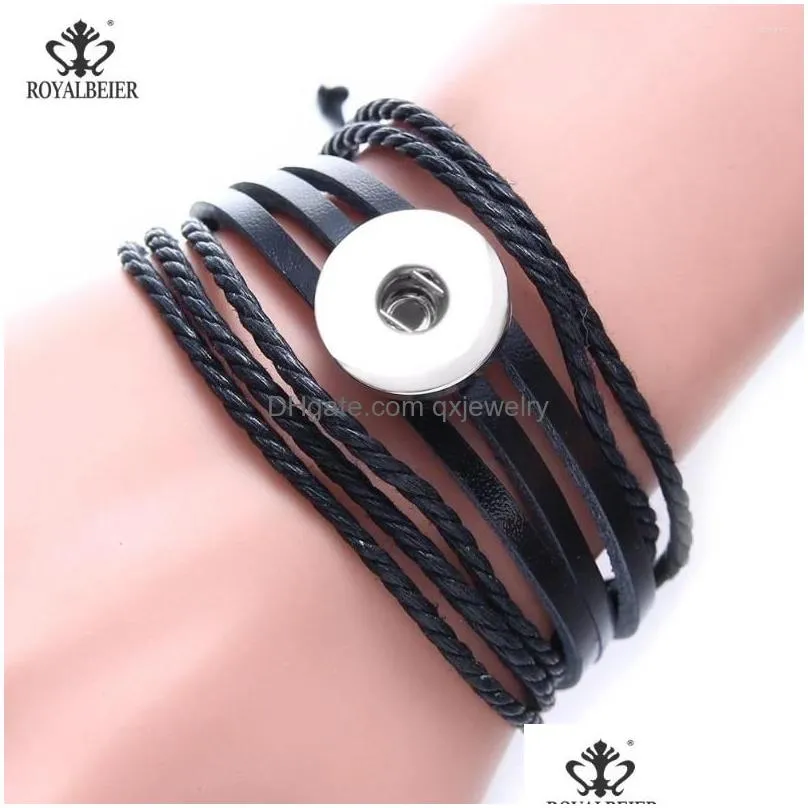 Charm Bracelets Royalbeier 18Mm Snaps Buttons Bangles 10Pcs/Lot Leather Weave Friendship Diy Bracelet For Women Men Jewelry Drop Deli Dh0Cj