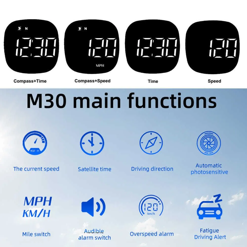 New GPS HUD Digital Car Clock Speedometer Head Up Display Over-speed Alarm Compass Fatigue Driving Reminder Auto Accessories