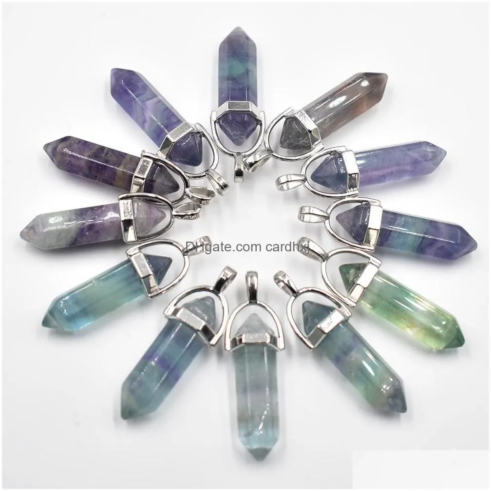 Charms Wholesale Fashion Good Quality Natural Fluorite Stone Pillar Point Chakra Pendants For Jewelry Making Drop Delivery Findings Co Dhamn