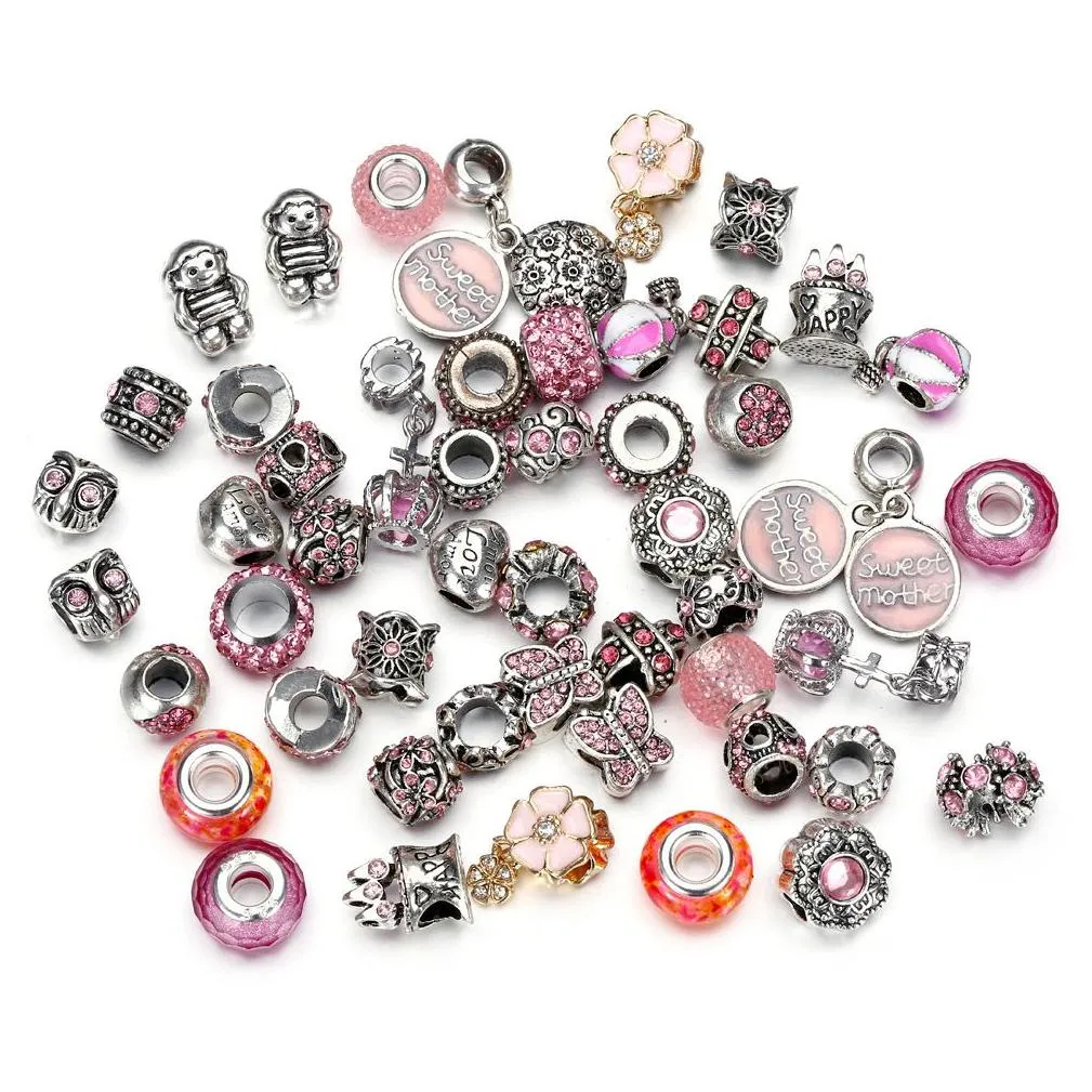 50pcs/lot crystal loose spacer craft charms big hole european beads pendant accessories for necklace bracelet jewelry diy making