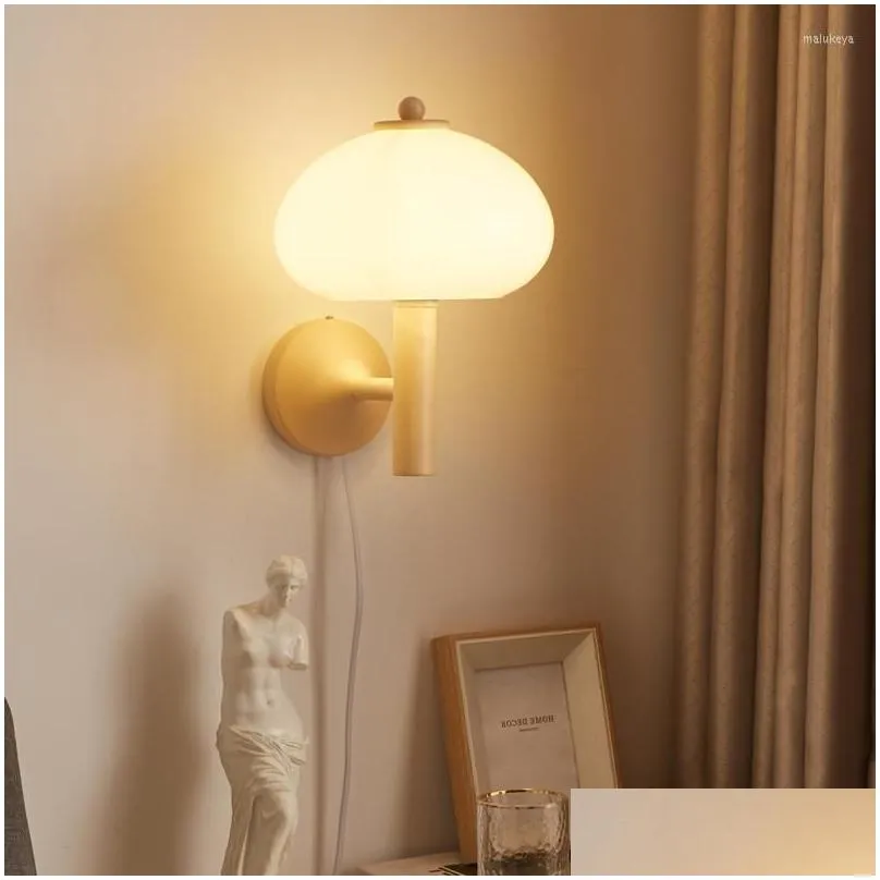 Wall Lamp Creamy Mushroom Glass Creative Interior Design Study Aisle Bedroom Bedside Minimalistic Room Decor Light