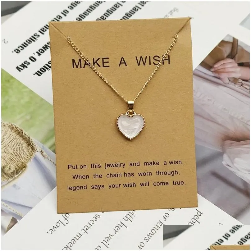romantic sweet cute colorful heart-shaped pendant necklaces female chain clavicle necklace jewelry gift with paper card
