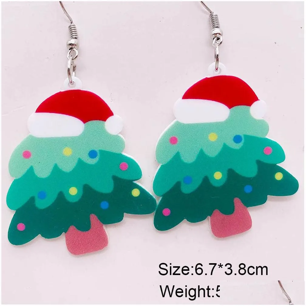 Christmas Studs Acrylic Drop Earrings Fashion Jingle Bell Xmas Tree Charm Dangle Crutch Snowman Snowflake Santa Claus Glitter Teardrop New Year Jewelry