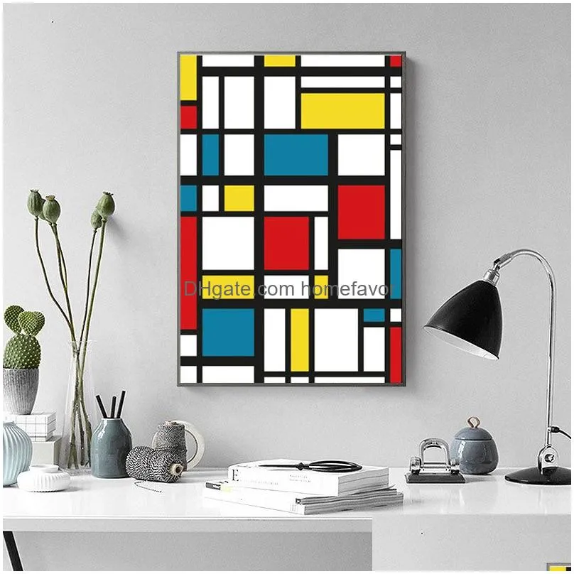 canvas painting piet cornelies mondrian abstract posters and prints wall art modern picture for grid living room decor cuadros