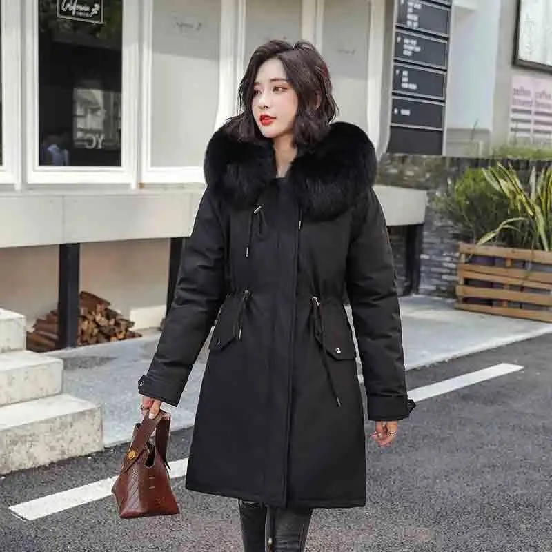 Women`s Down Thickened Parka Women Slim Long Winter Coat Cotton Ladies Jacket 2023