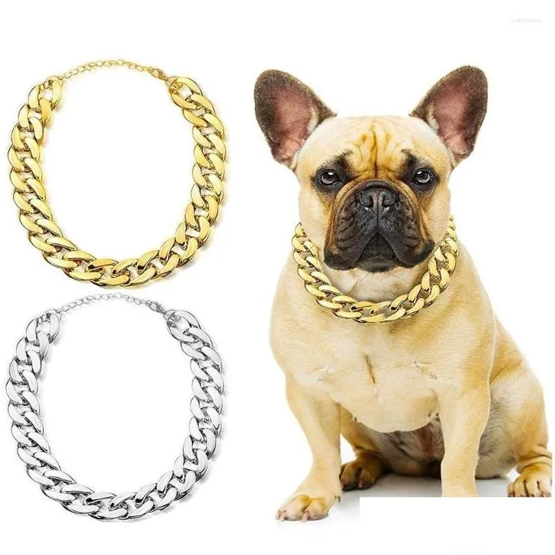 Dog Collars & Leashes Electroplating No Discoloration Puppy Not Fade Small Pet Accessory Cat Collar Gold Chain Necklace Drop Delivery Dhxvv