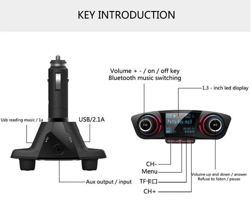 BT06 FM Transmitter 2.1A Fast Car  Aux Modulator Bluetooth Handsfree Car Kit Audio MP3 Player with Smart Charge Dual USB