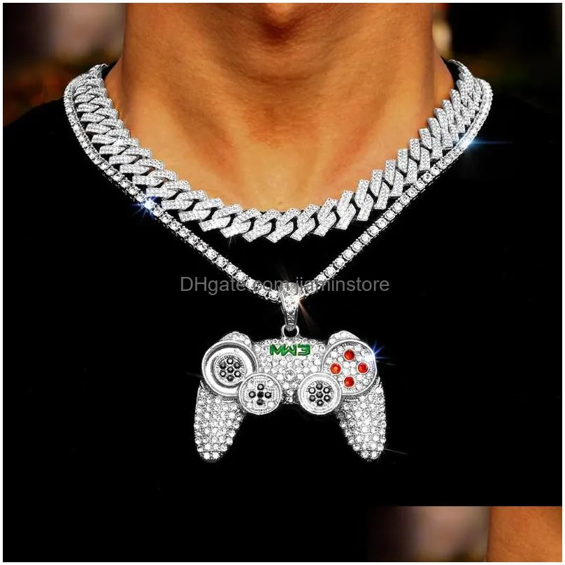 Pendant Necklaces Hip Hop Iced Out Jewelry Chain Game Console Handle Necklace Gold Crystal Charms For Children Boys GiftPendant