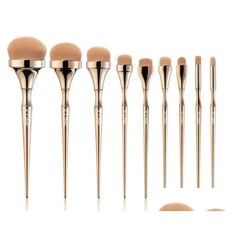 ICONIC LONDON HD 9pcs Makeup Brushes Set Gold Handle for Foundation Powder Make Up Brushes Pincel Maquiagem Beauty tools