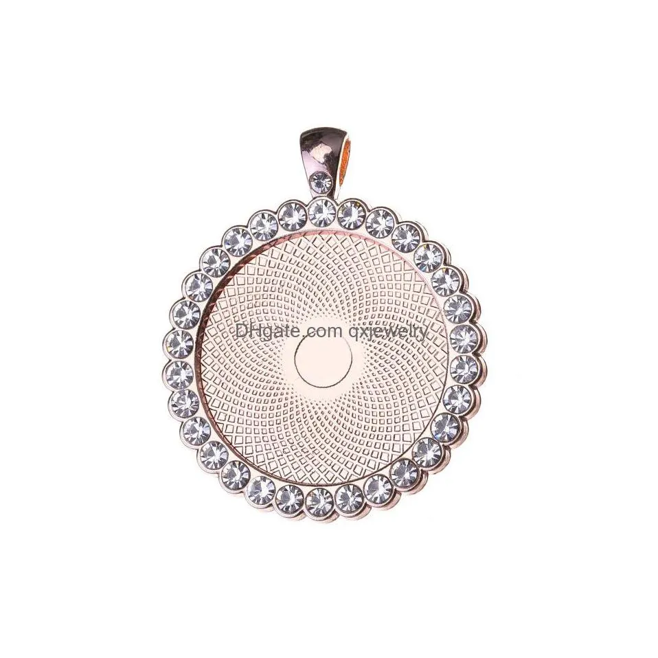 Pendant Necklaces 2021 Sublimation Blank Pendants With Drill Round Shape Women Necklace Tranfer Consumable 25Mm Drop Delivery Jewelry Dh56I