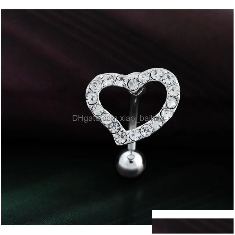 fashion cute heart stylish sexy belly button rings shiny navel ring silver stainless steel crystal body piercing jewelry for women