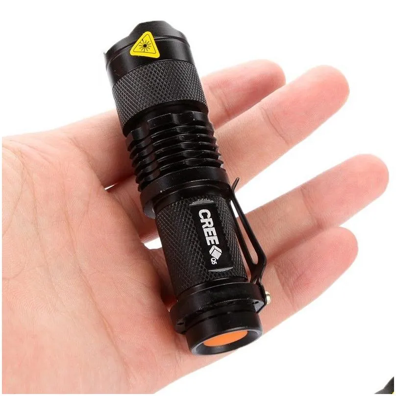 Laser Pointer Wholesale 7W 300Lm Sk-68 Odes Mini Q5 Led Flashlight Torch Tactical Lamp Adjustable Focus Zoomable Light 5 Colors Drop D Dhsd9