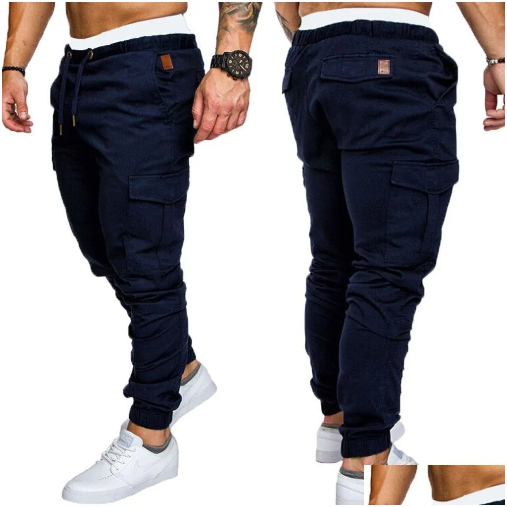 Fashion Mens Skinny Urban Straight Cargo Pants Leg Trousers Casual Pencil Jogger Tactical Cargo Pants Male army Trousers