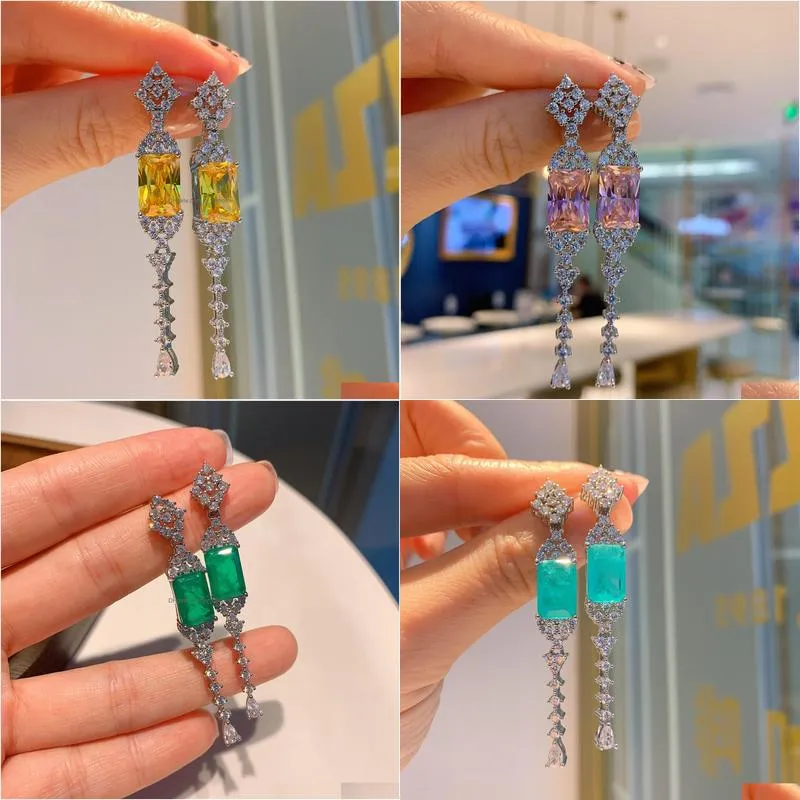 knot 2022 rectangular tassel dangle earrings women emerald high quality crystal long hanging jewelry friends gift korean style