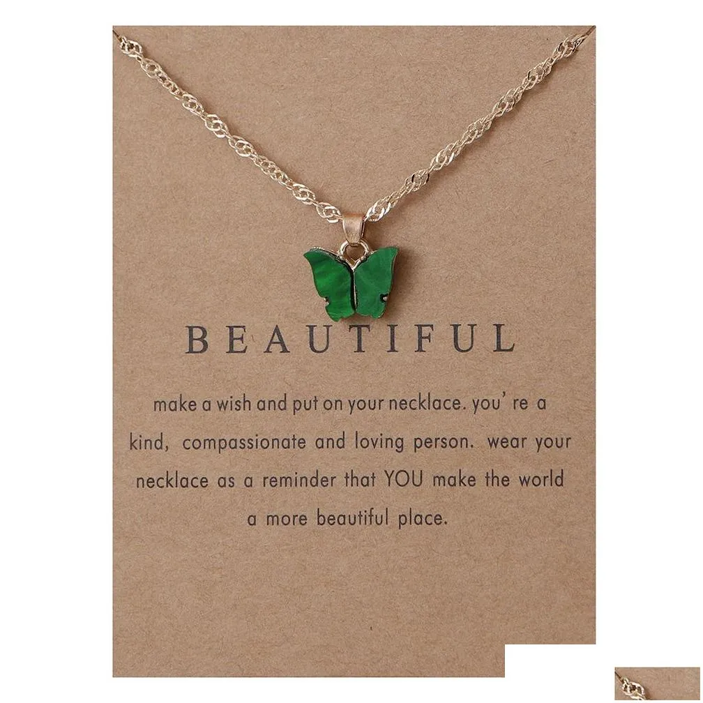 bulk price womens acrylic butterfly pendant necklaces sexy clavicle rope chain jewelry lady necklace with gold white card