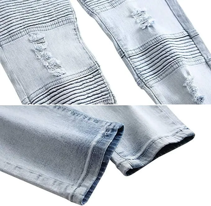 Men`s Jeans Man Biker Clothing Pants Slip Destroyed Mens Slim Denim Straight Skinny Men Ripped Jean Fashion Personality