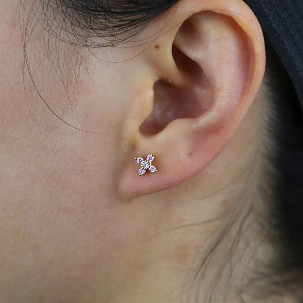 Real 925 sterling silver mini butterfly stud earring with pink white cz paved gold color tiny animals wedding stud earring bulk