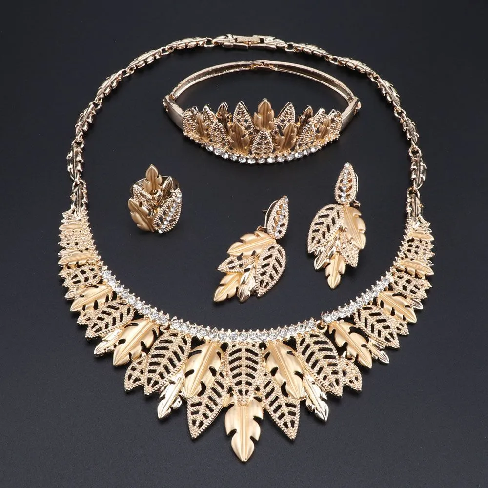 Luxury Nigerian Women Wedding Jewelry Sets Chunky Necklace Earrings Bangle Ring Bridal Dubai Gold Jewelry Set4276863