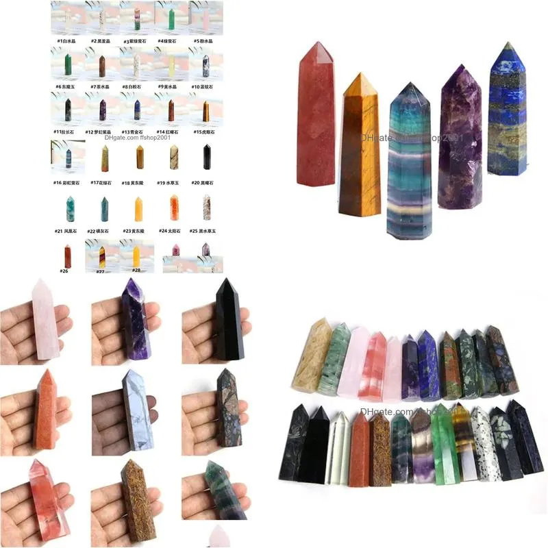 total 46 complete variety rough polished quartz pillar art ornaments energy stone wand healing gemstone tower natural crystal point