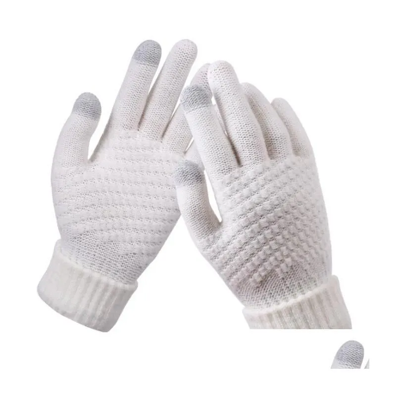 explosion models Winter non-slip warm touch screen gloves Women Men Warm artificial wool Stretch Knit Mittens 2pcs a pair