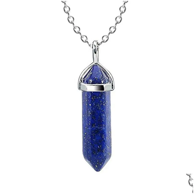 14 colors natural stone colum crystal pendant necklaces womens rope chain clavicle lady jewelry sweater necklace accessories