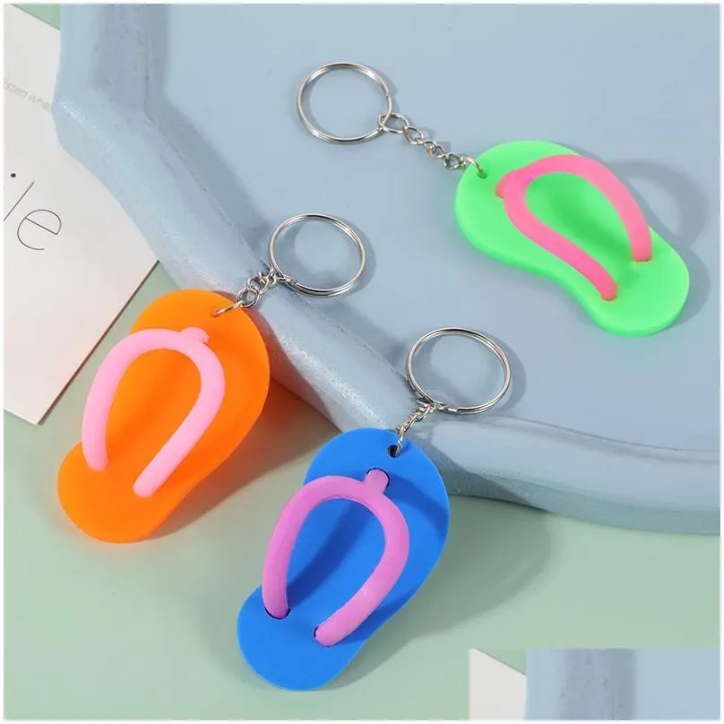 in bulk pvc soft rubber slippers keychains pendant fashion sandals key chain bag car jewelry keychain gift accessory