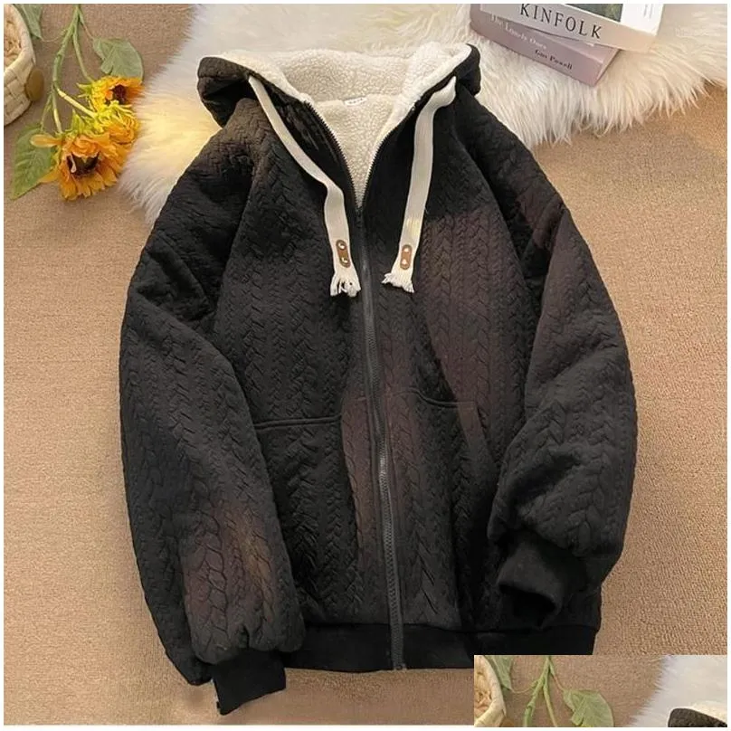 Women`s Jackets DUOFAN Solid Color Hoodies Coats Women`s Autumn And Winter Cashmere Thickened Lamb Wool Female Hooded Tops With