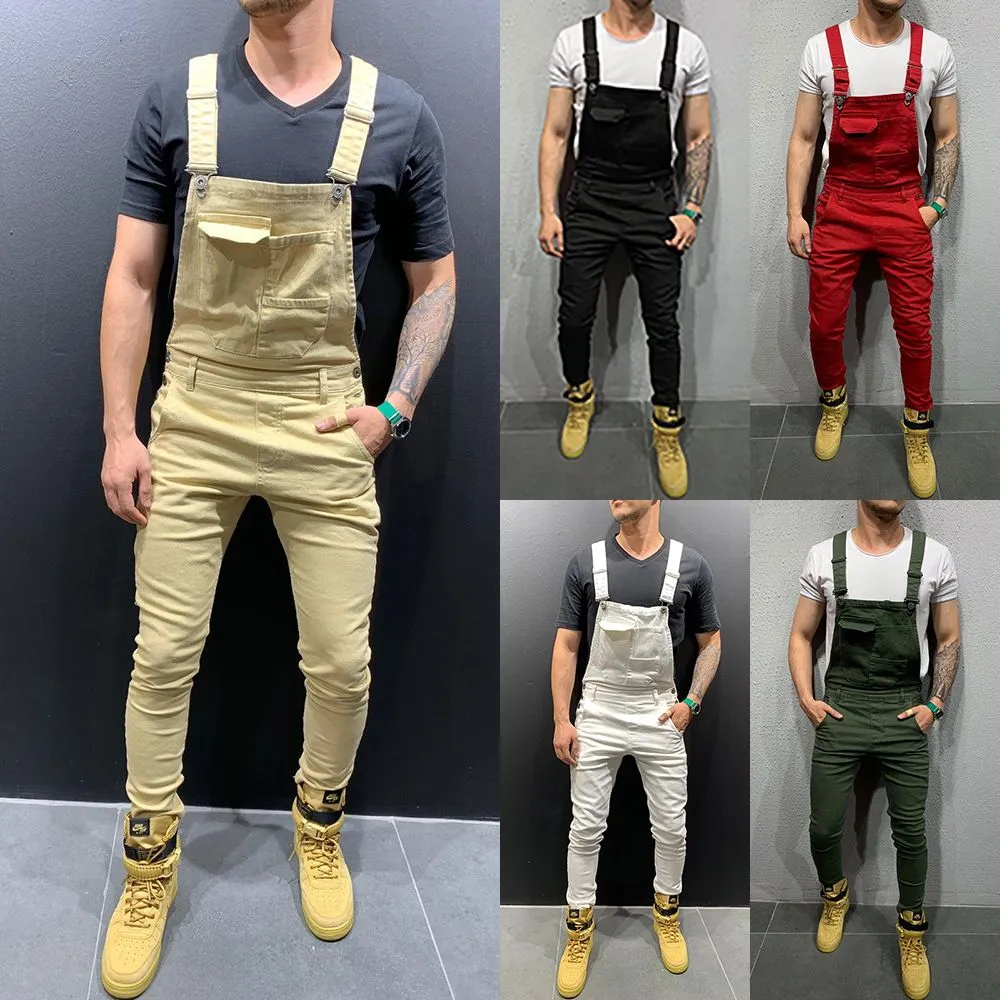 Men`s Jeans Big Pocket Camouflage Printed Denim Bib Overalls Jumpsuits Military Army Green Working Clothing Coveralls Fashion Casual