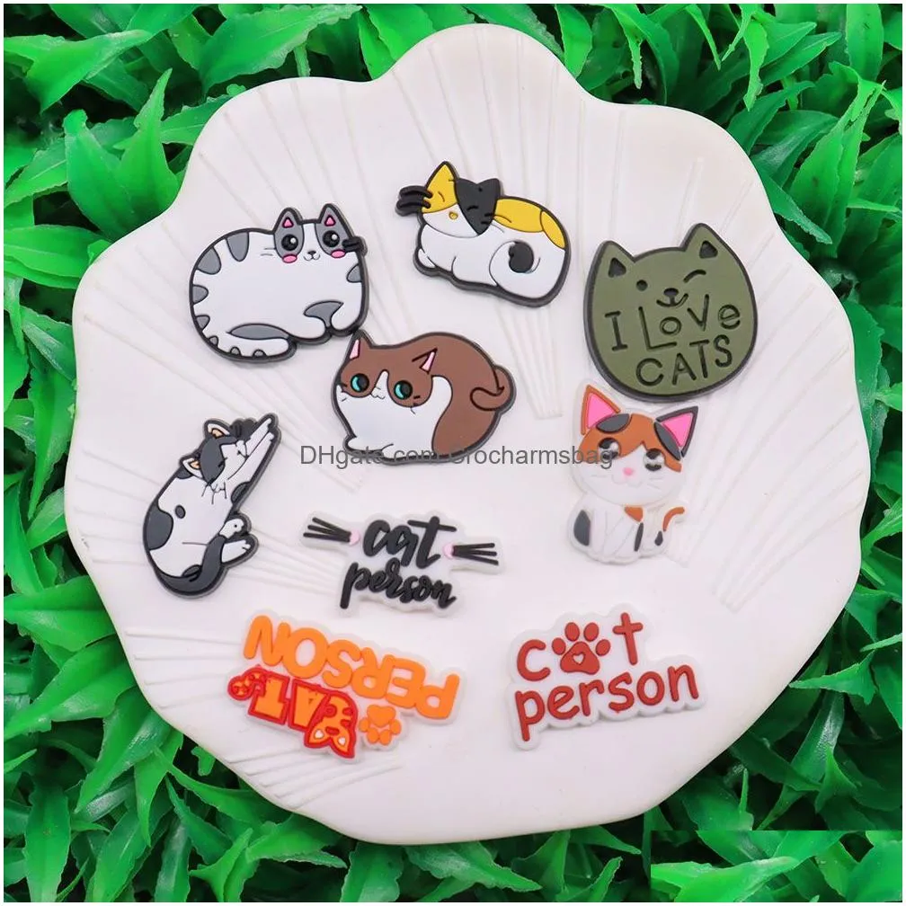 Shoe Parts & Accessories Wholesale 100Pcs Pvc Kawaii Animal I Love Cats Person Sandals Buckle Charms Boys Girls Decorations For Button Dhssi