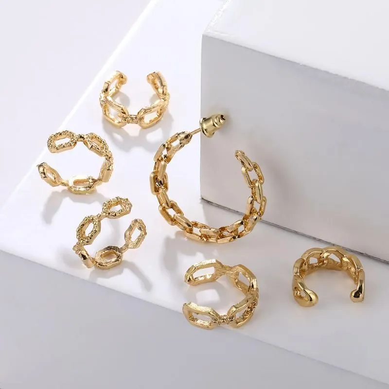6Pcs/Set Retro Punk Gold Chain Hoop Earring Set for Women Statement Gothic Geometric Earrings 2020 Fashion Street Jewelry1