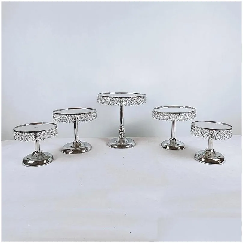 Other Bakeware 1Pcs Round Cake Stand Pedestal Holder Party Crystal Sier Drop Delivery Dhtht