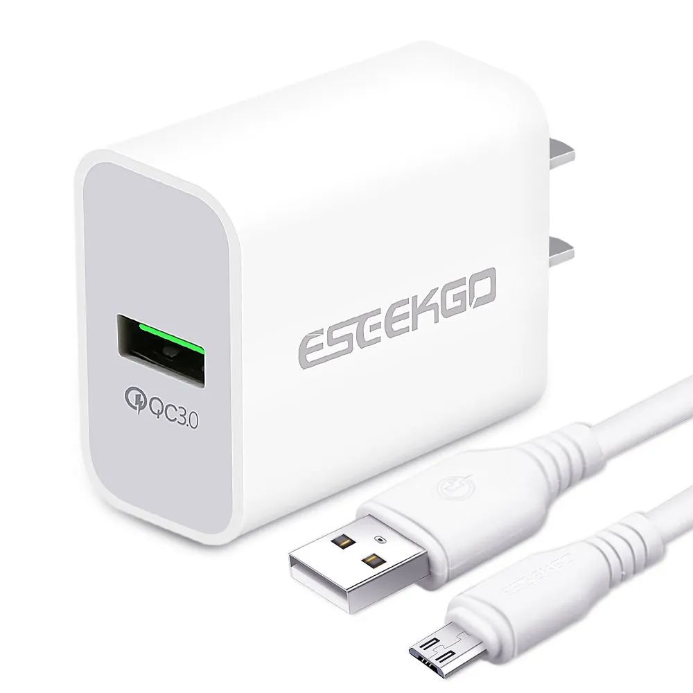 New Arrival ESEEKGO QC-06 Set 1*USB-A QC3.0 Travel Adapter with 1M Data Cable EU/US Fast Chargers in Retail Box