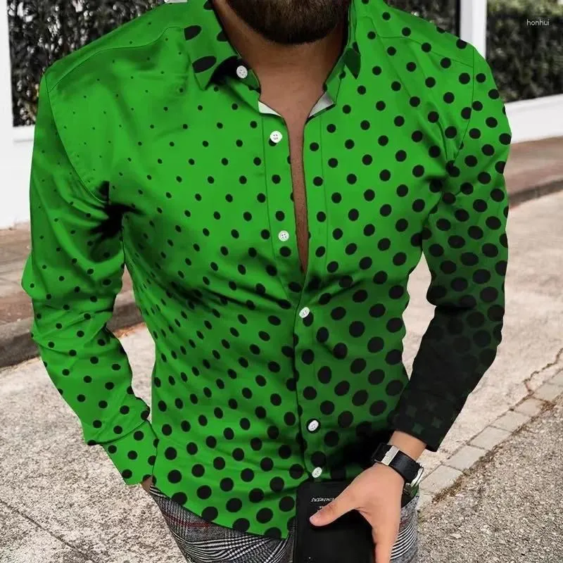 Men`s Casual Shirts Fashion Shirt Polka Dot Plaid Stitching Trendy Buttons Outdoor Street Lapel Plus Size