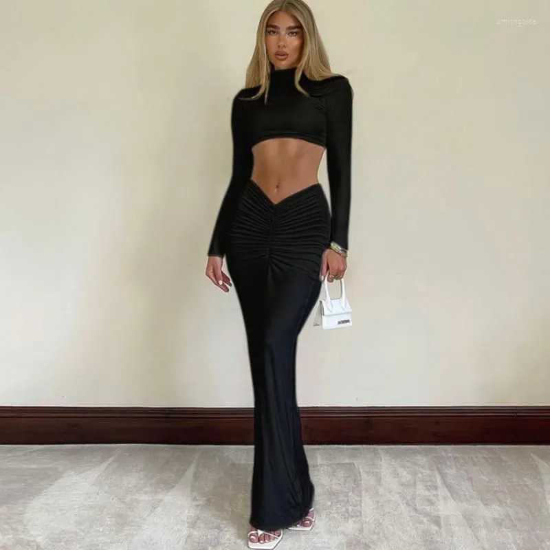 Casual Dresses Long Sleeve Cut Out Maxi Bodycon Dress Women Elegant Tight Autumn Winter Sexy Party 2023 Club Wear