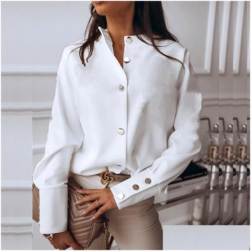 Elegant White Blouse Shirt Women`s Long Sleeve Buttton Fashion Woman Blouses 2020 Womens Tops and Blouses Solid Spring Tops