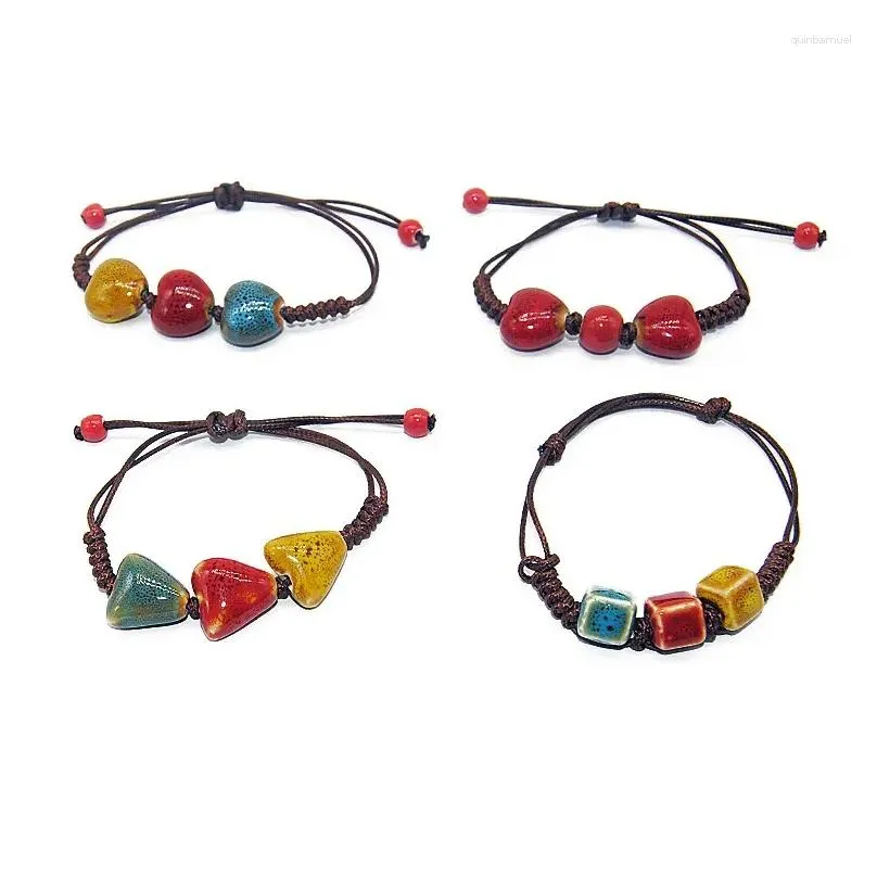 Charm Bracelets 10pcs Ethnic Ceramic Bracelet Adjustable Artisanal Colorful Beads Summer Fashion Accessories